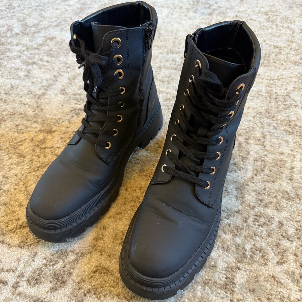 Eetaro Lace-Up Ankle Boots Combat Booties Women’s Low Heel Military Mid Calf 9.5